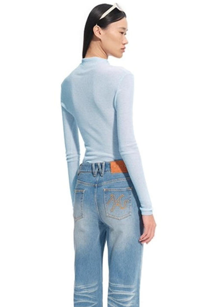 High Neck Long Sleeve Knit Wool Top