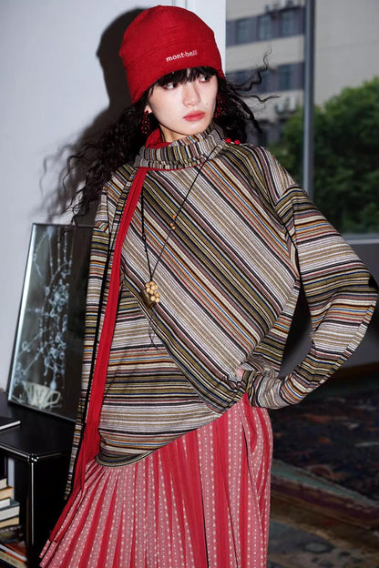 Striped Brushed Long-Sleeved Top