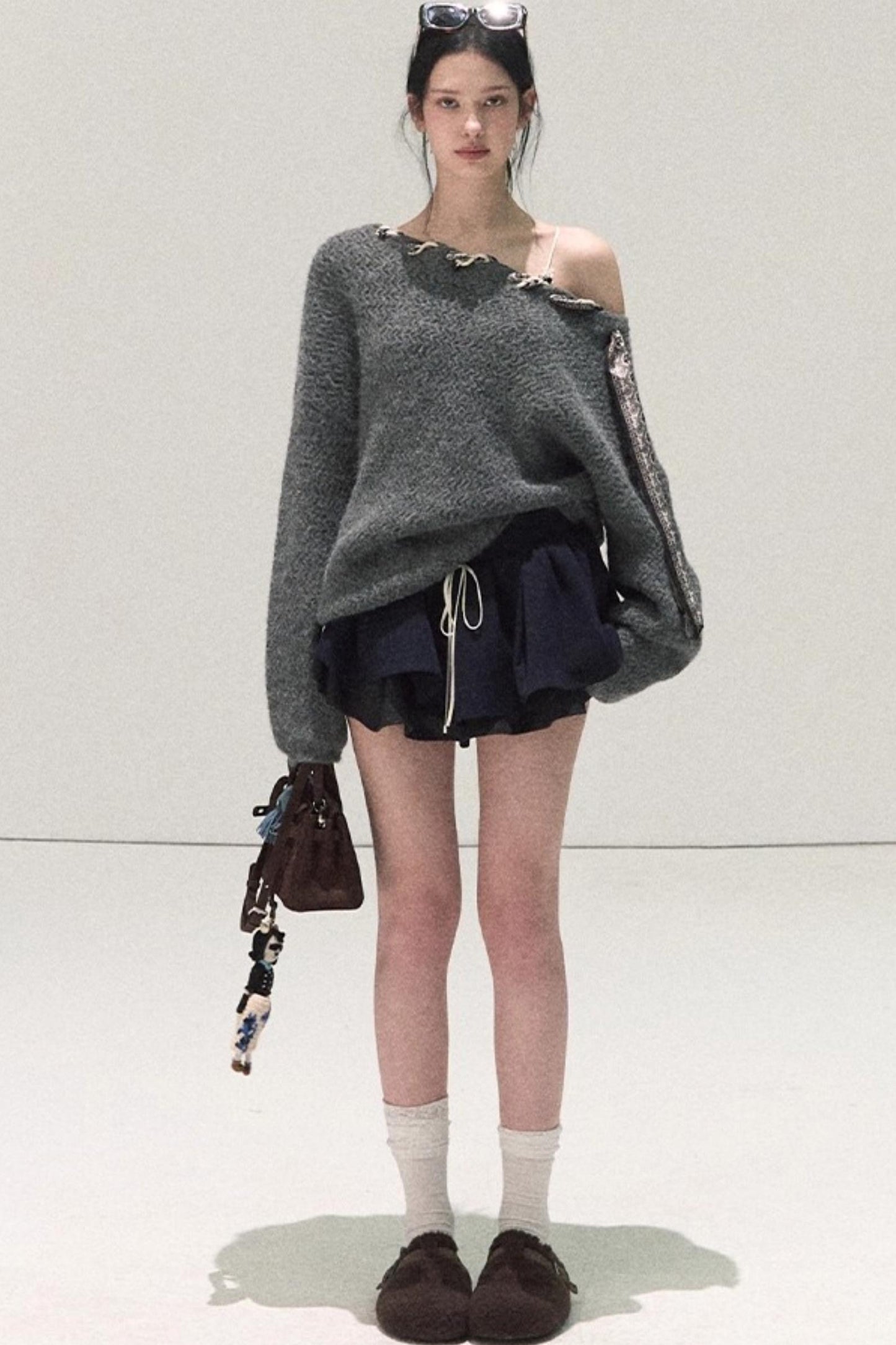 Plaid Color-Blocked Puffy Skirt