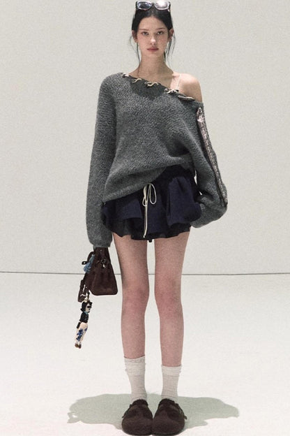 Plaid Color-Blocked Puffy Skirt