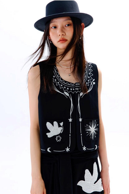 Bright Star Vintage Bird Embroidery Wool Jacket Set-Up