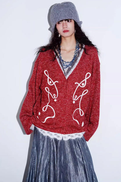 Retro Lace Knitted Cardigan