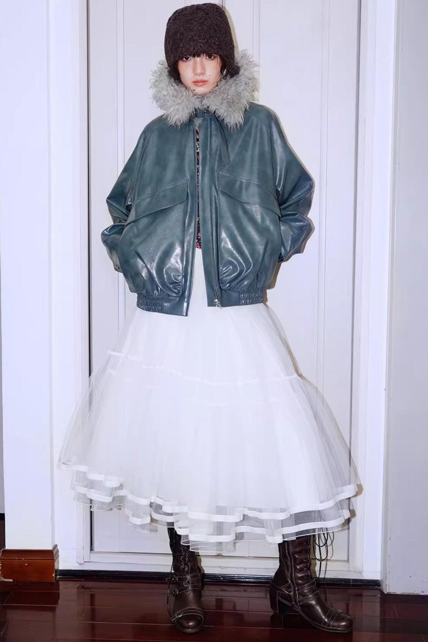 Autumn Mesh Puffy Long Skirt