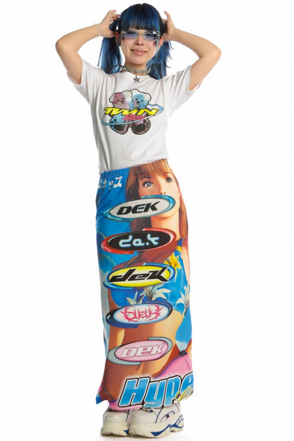 Reversible Print Stretch Casual Maxi Skirt