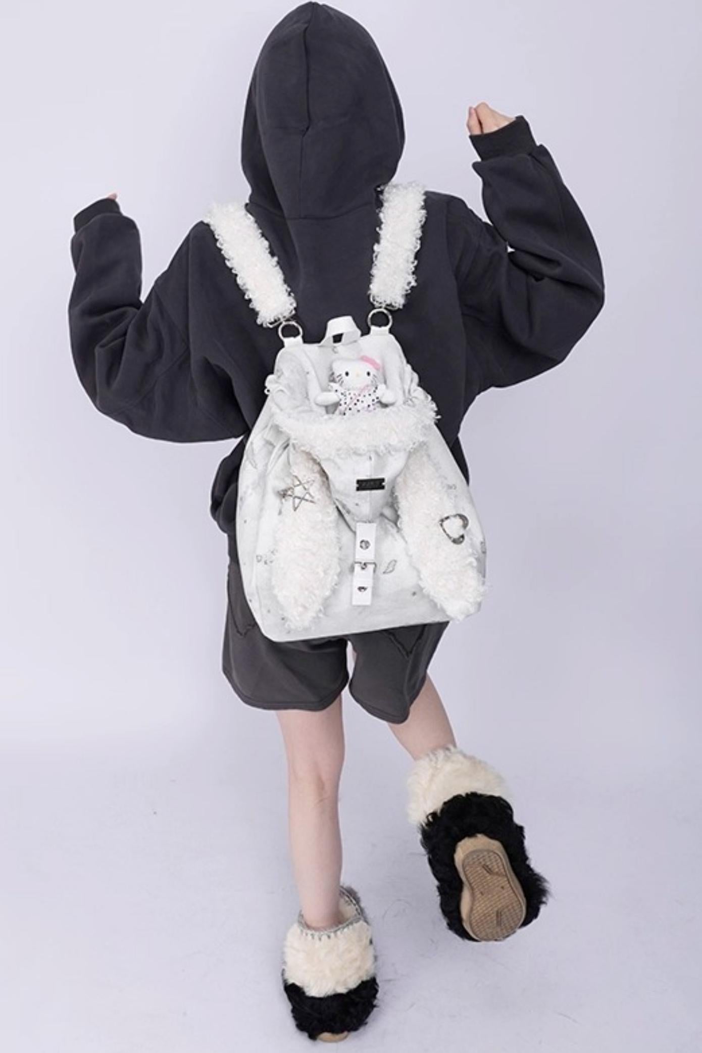 Cute Furry Rabbit Ears Backpack
