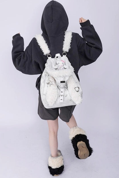 Cute Furry Rabbit Ears Backpack