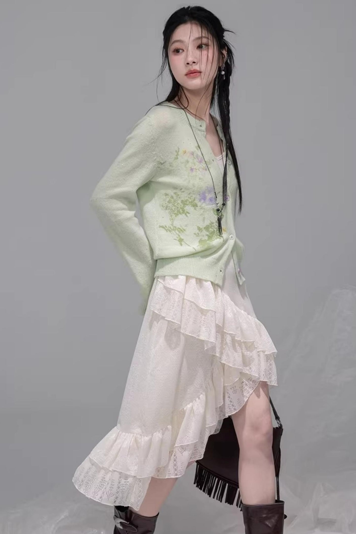 Flowing White Ruffle Dress Set-Up