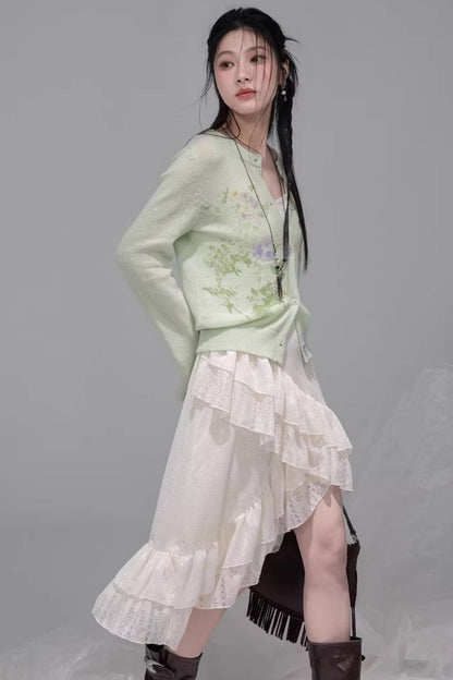 Flowing White Ruffle Dress Set-Up