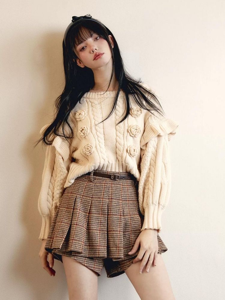 Fine Checkered Tweed High Waist Short Skirt