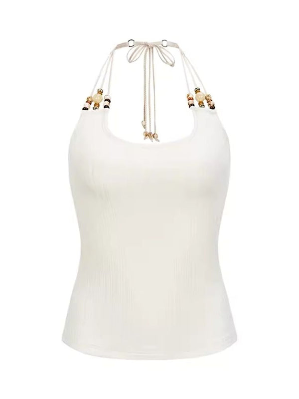 Beaded Strappy Neck Tank Top