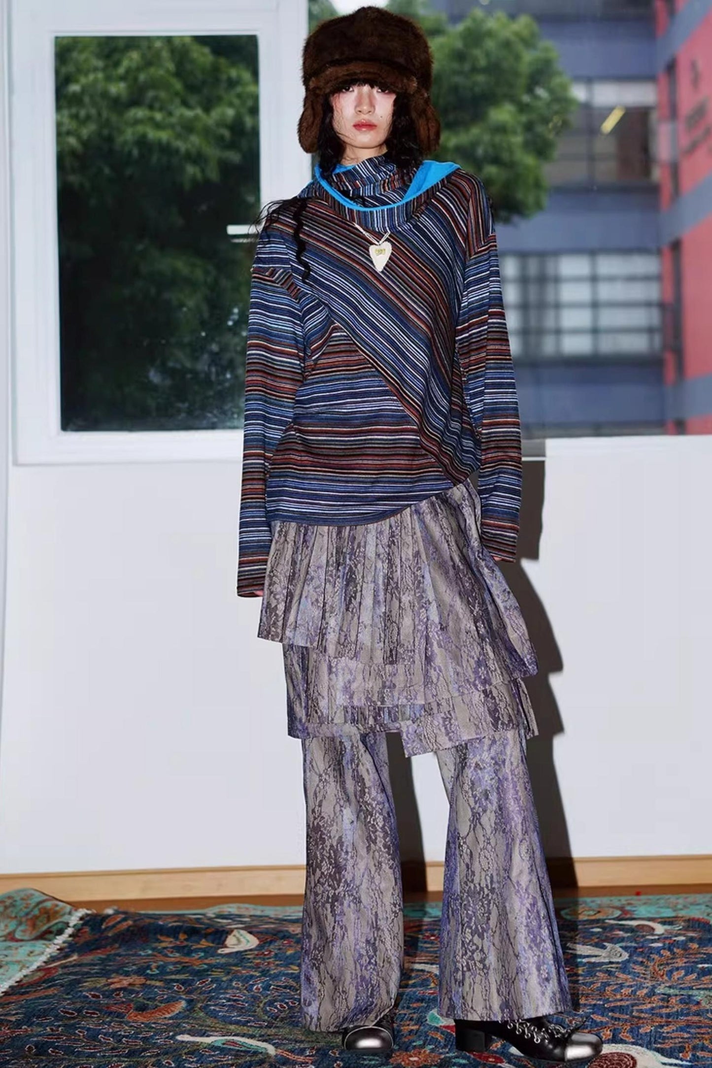 Striped Brushed Long-Sleeved Top