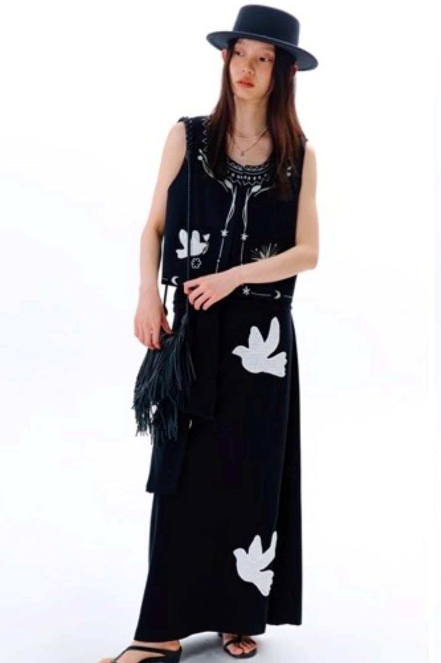 Bright Star Vintage Bird Embroidery Wool Jacket Set-Up