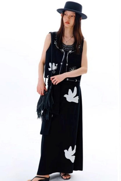 Bright Star Vintage Bird Embroidery Wool Jacket Set-Up