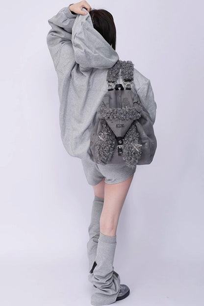 Cute Furry Rabbit Ears Backpack