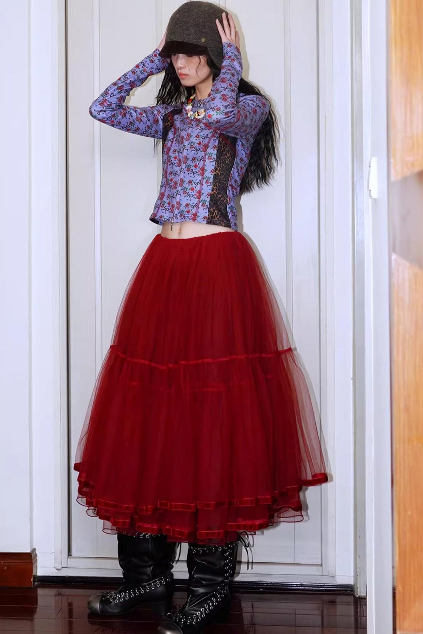 Autumn Mesh Puffy Long Skirt