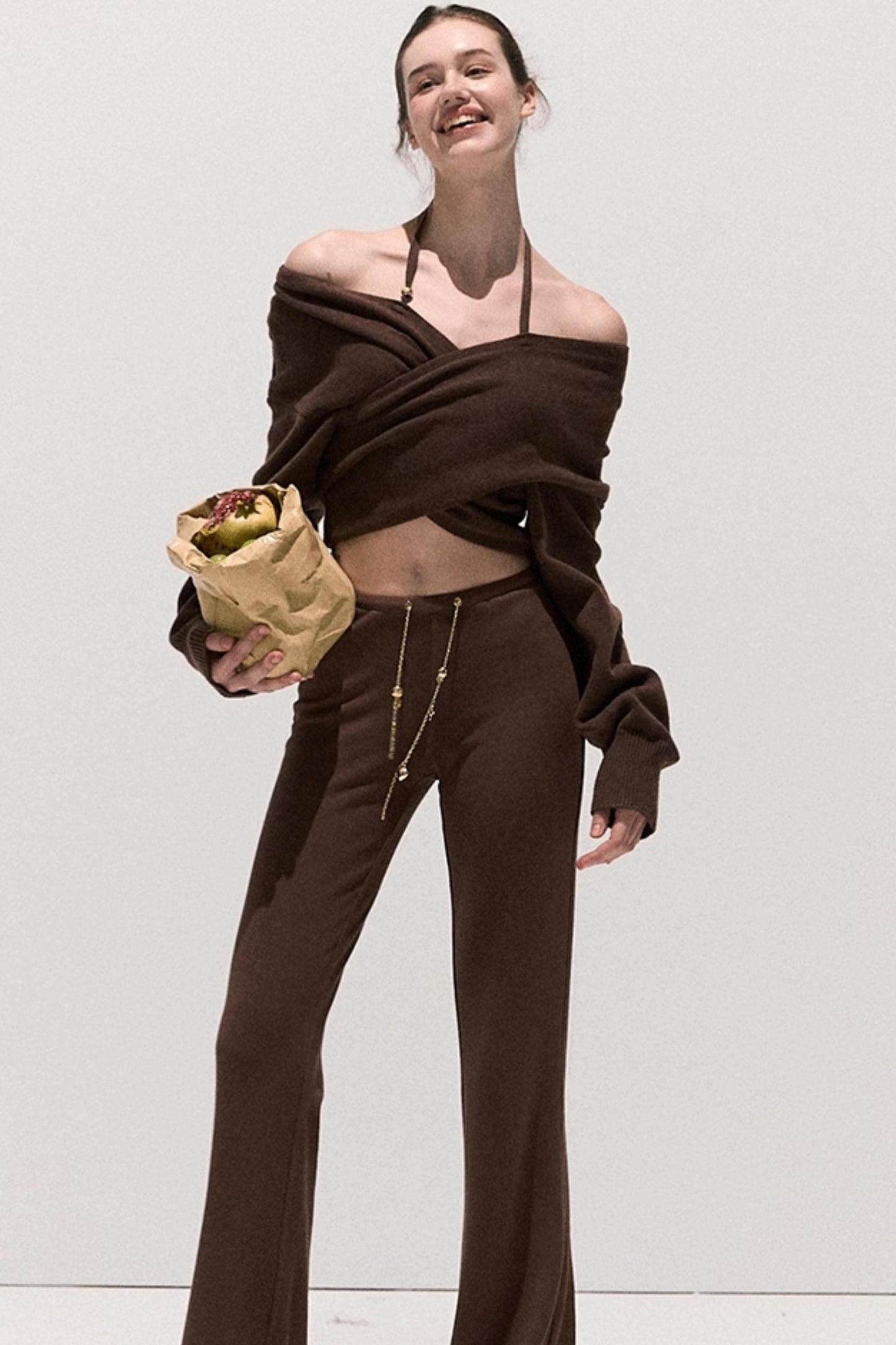 Soft Crew Neck Knitwear Bootcut Trouser Set-Up