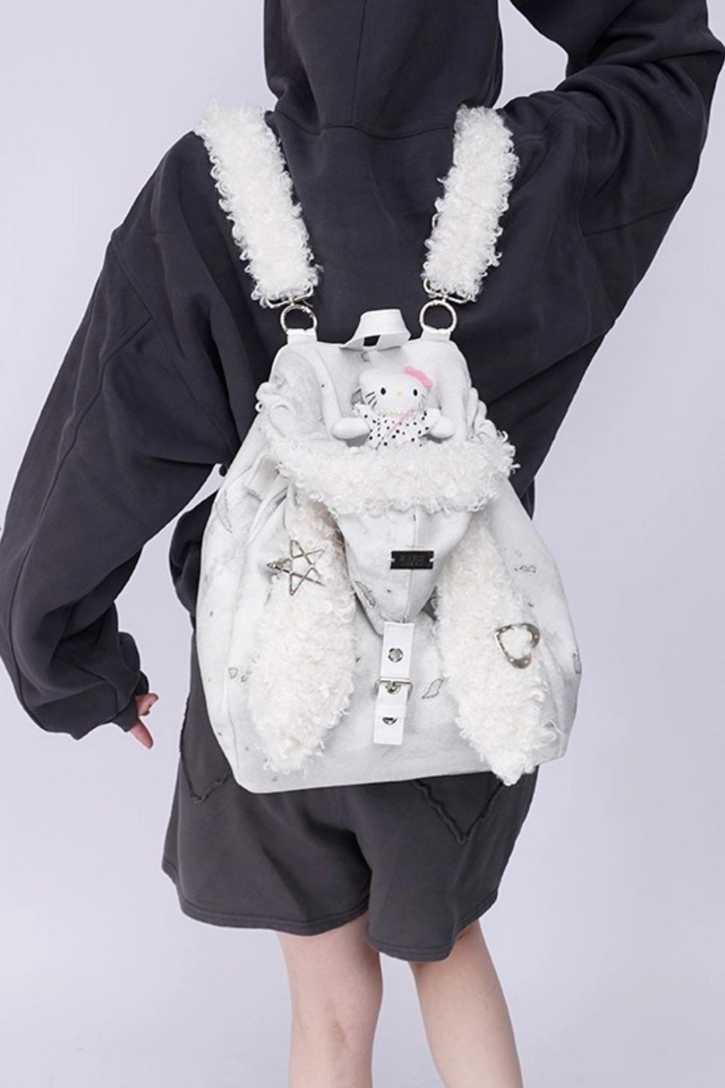 Cute Furry Rabbit Ears Backpack