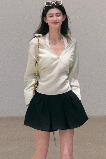 Lace-Trimmed Halter Neck Camisole