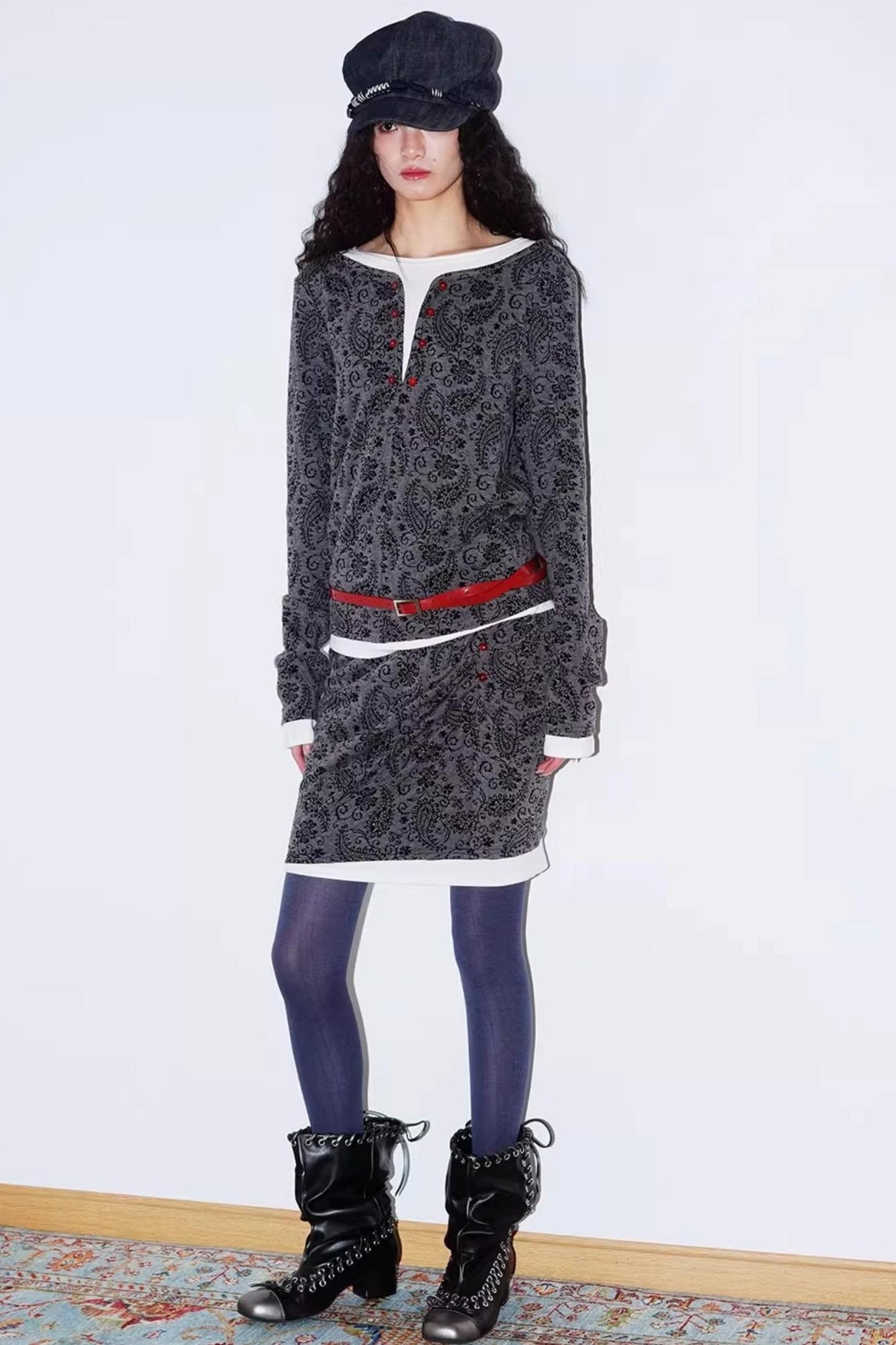 Retro Paisley Sweater Skirt Set-Up