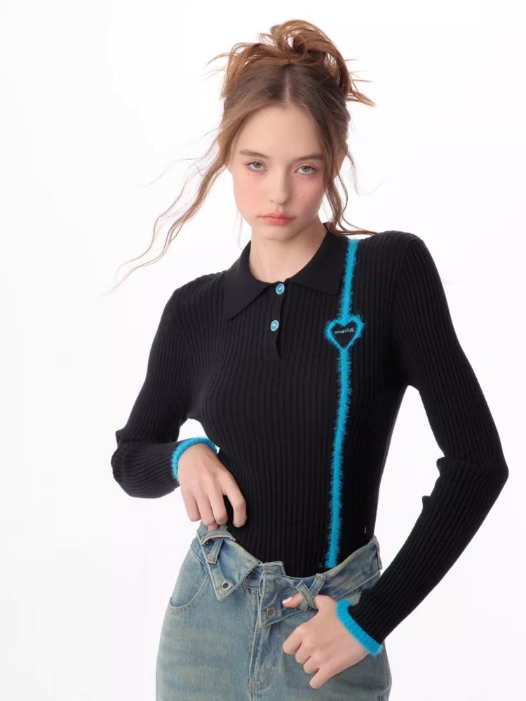 Slim Bottom Polo Neck Knit Sweater