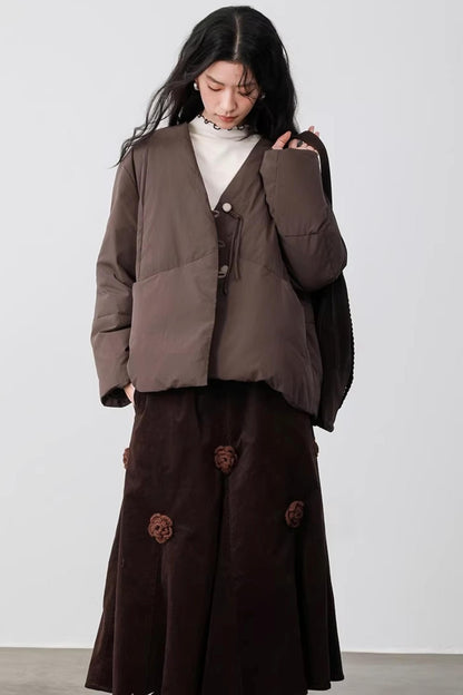 Three-Dimensional Floral Corduroy Skirt