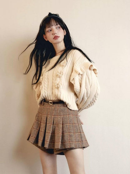 Fine Checkered Tweed High Waist Short Skirt