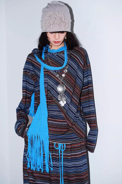 Striped Brushed Long-Sleeved Top