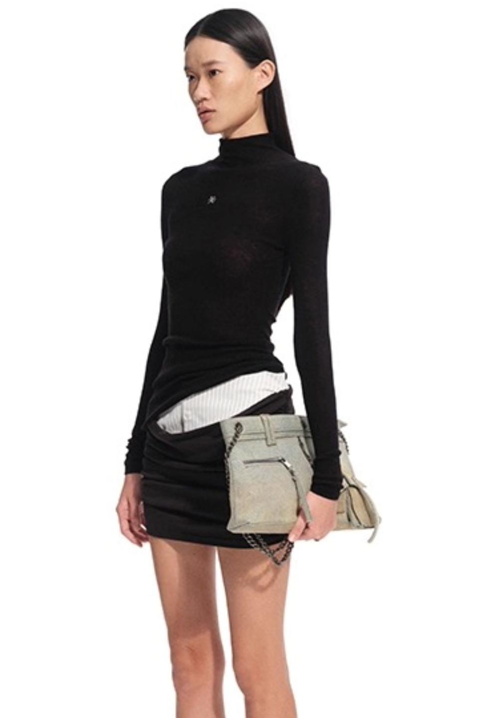 High Neck Long Sleeve Knit Wool Top