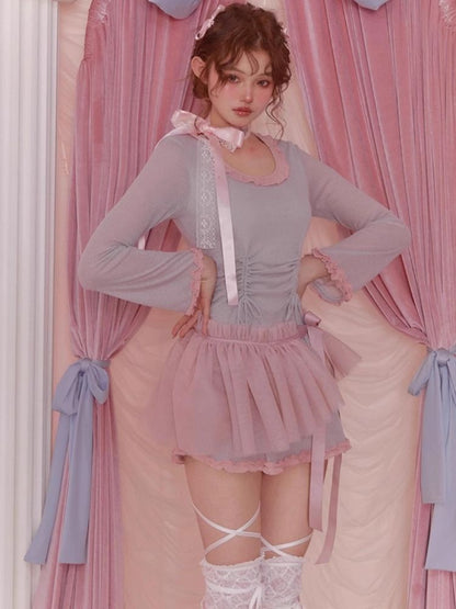 Bow tie fluffy gauze skirt