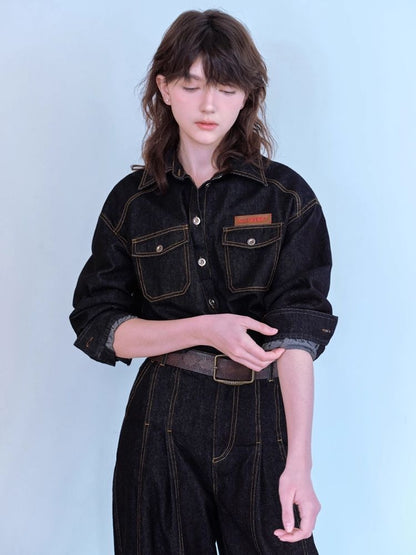 Embroidered denim shirt