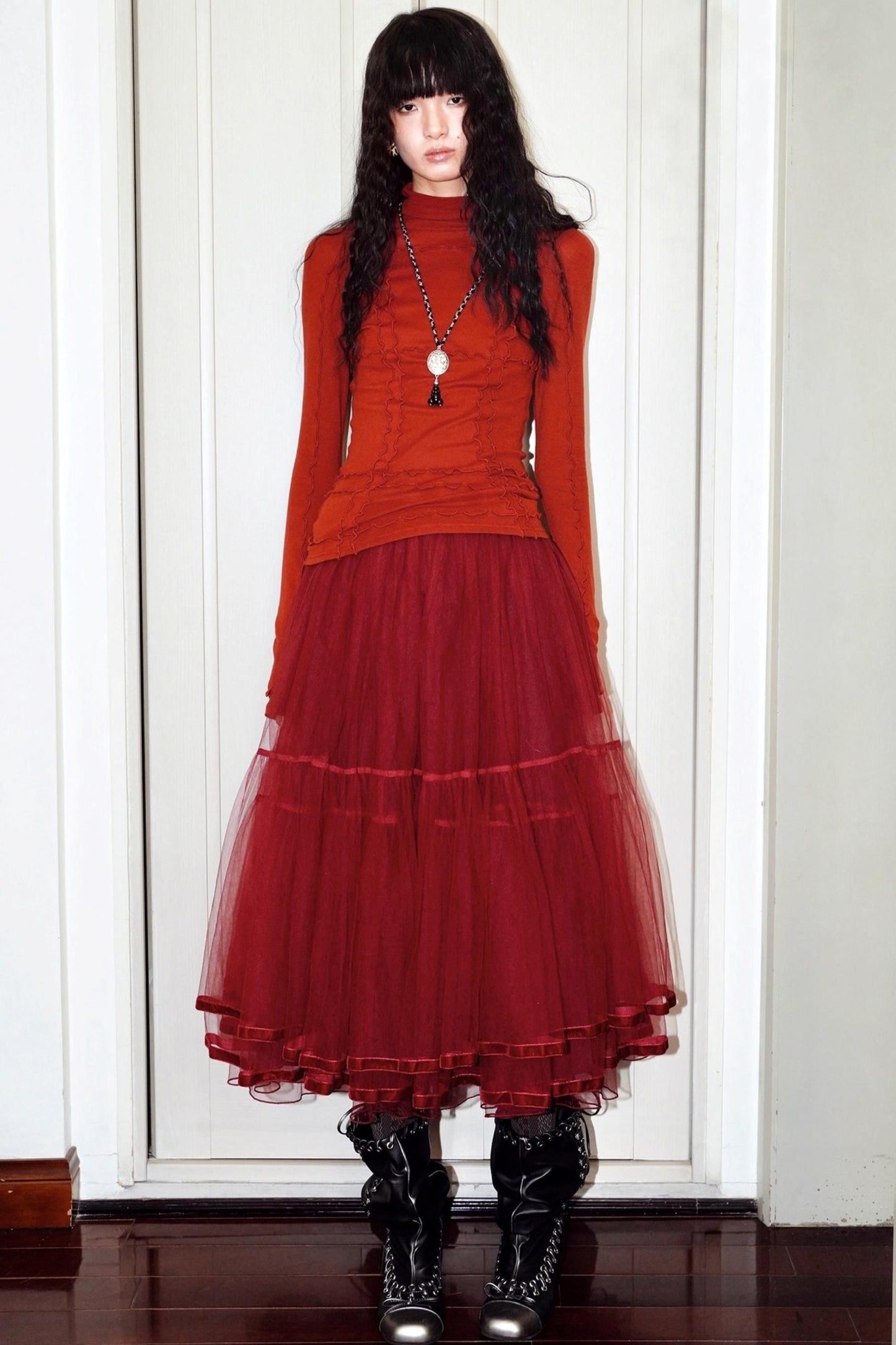 Autumn Mesh Puffy Long Skirt