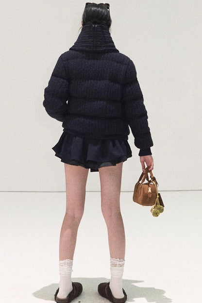 Plaid Color-Blocked Puffy Skirt