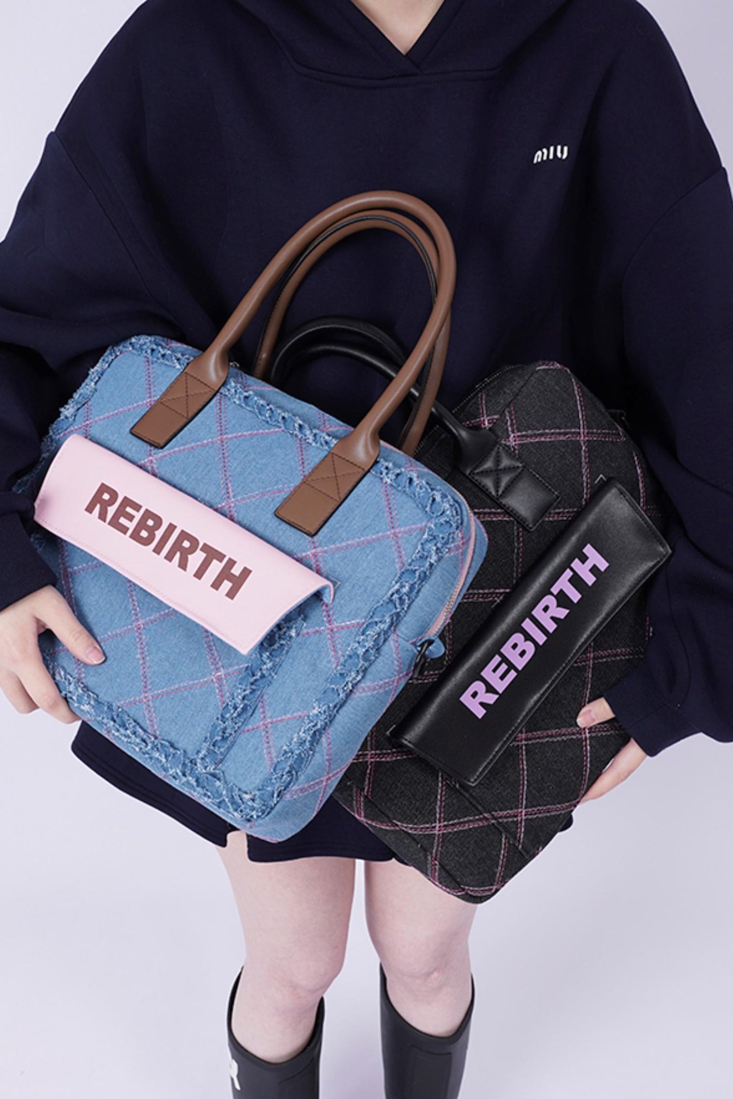 Plaid Denim Laptop Bag