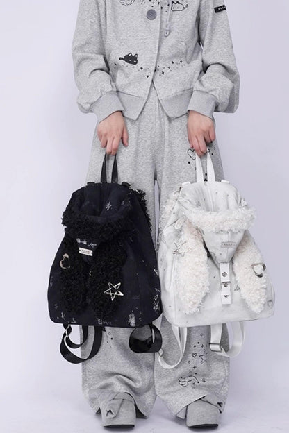 Cute Furry Rabbit Ears Backpack
