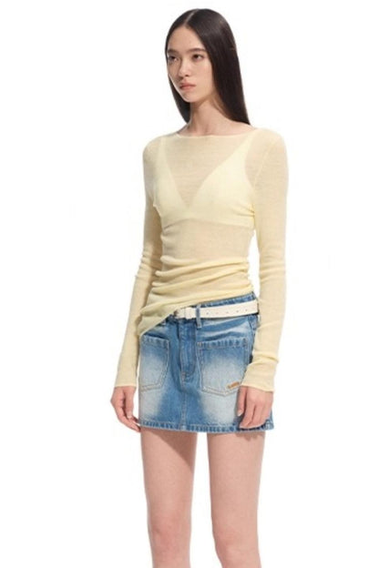 High Neck Long Sleeve Knit Wool Top