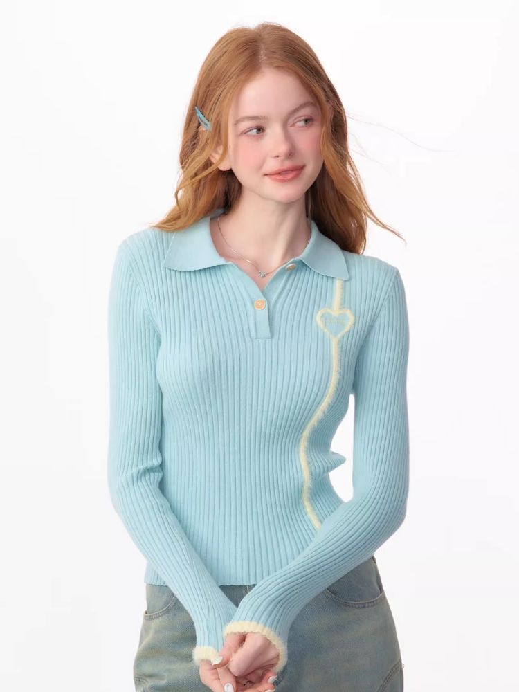 Slim Bottom Polo Neck Knit Sweater