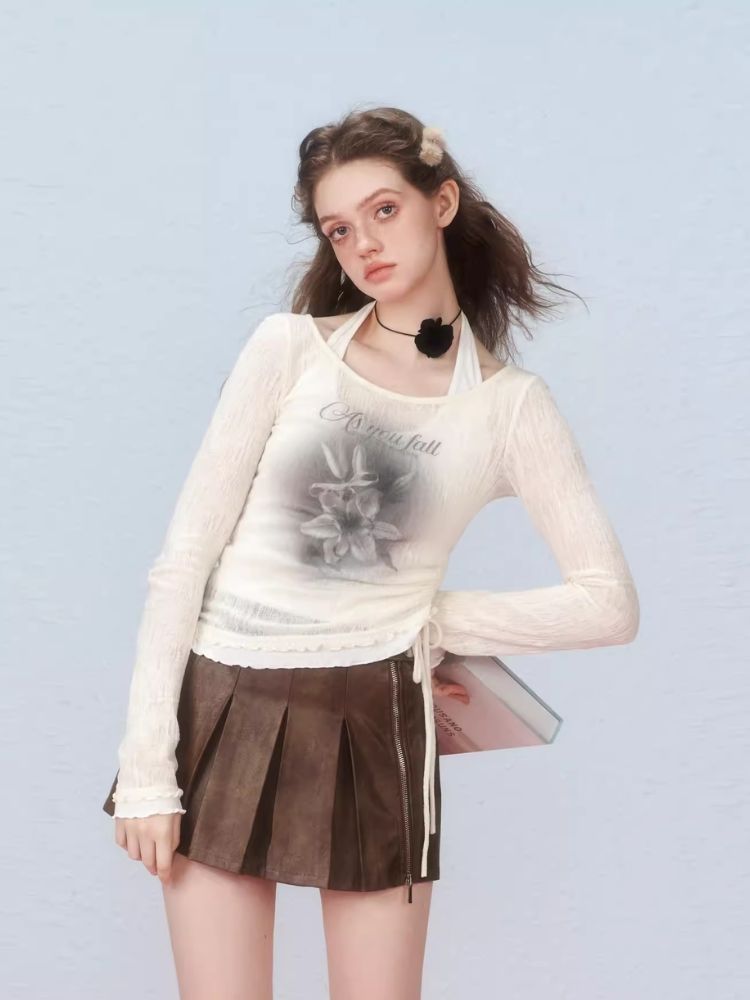 Two Pieces Layered Knit Long Sleeve T-Shirt