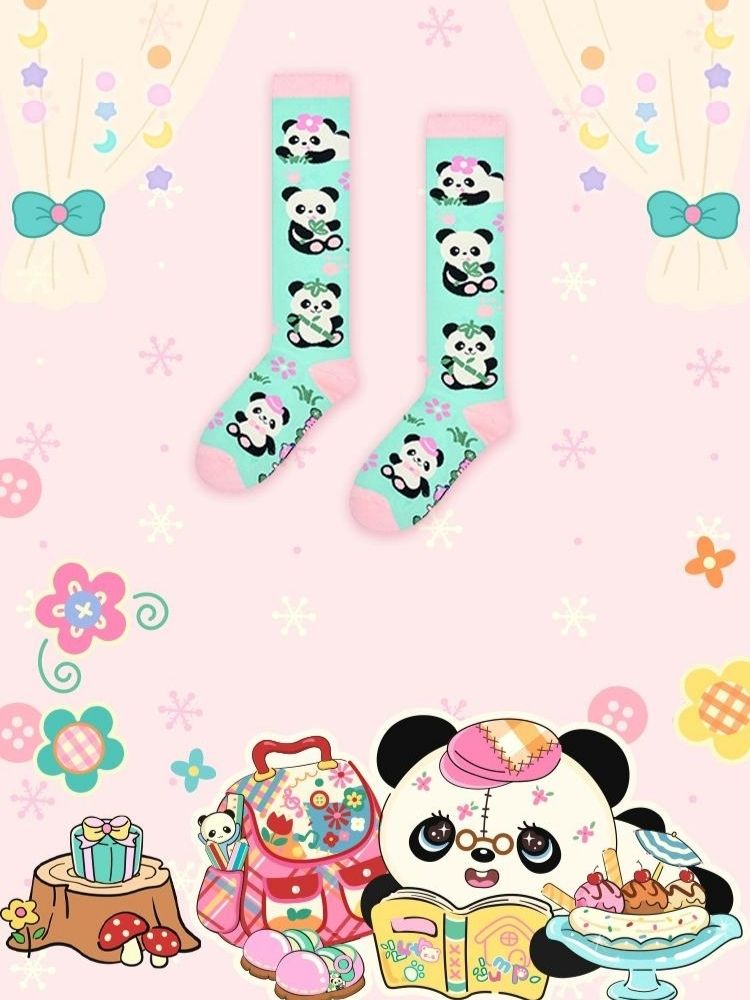 Panda Mint Green Mid Calf Socks