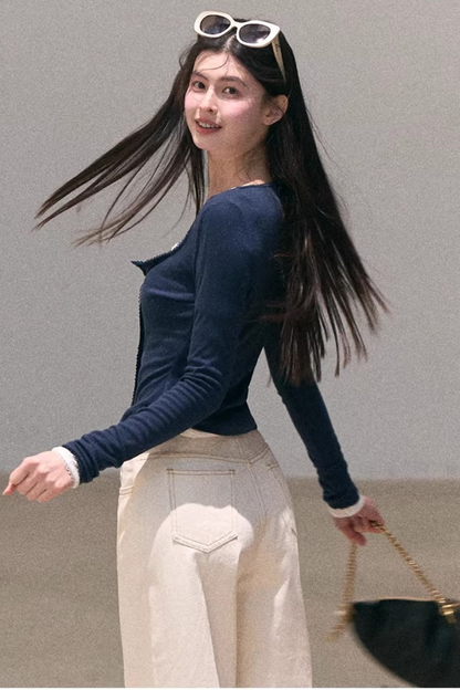 Hollow-Out Ribbed Knit Cardigan