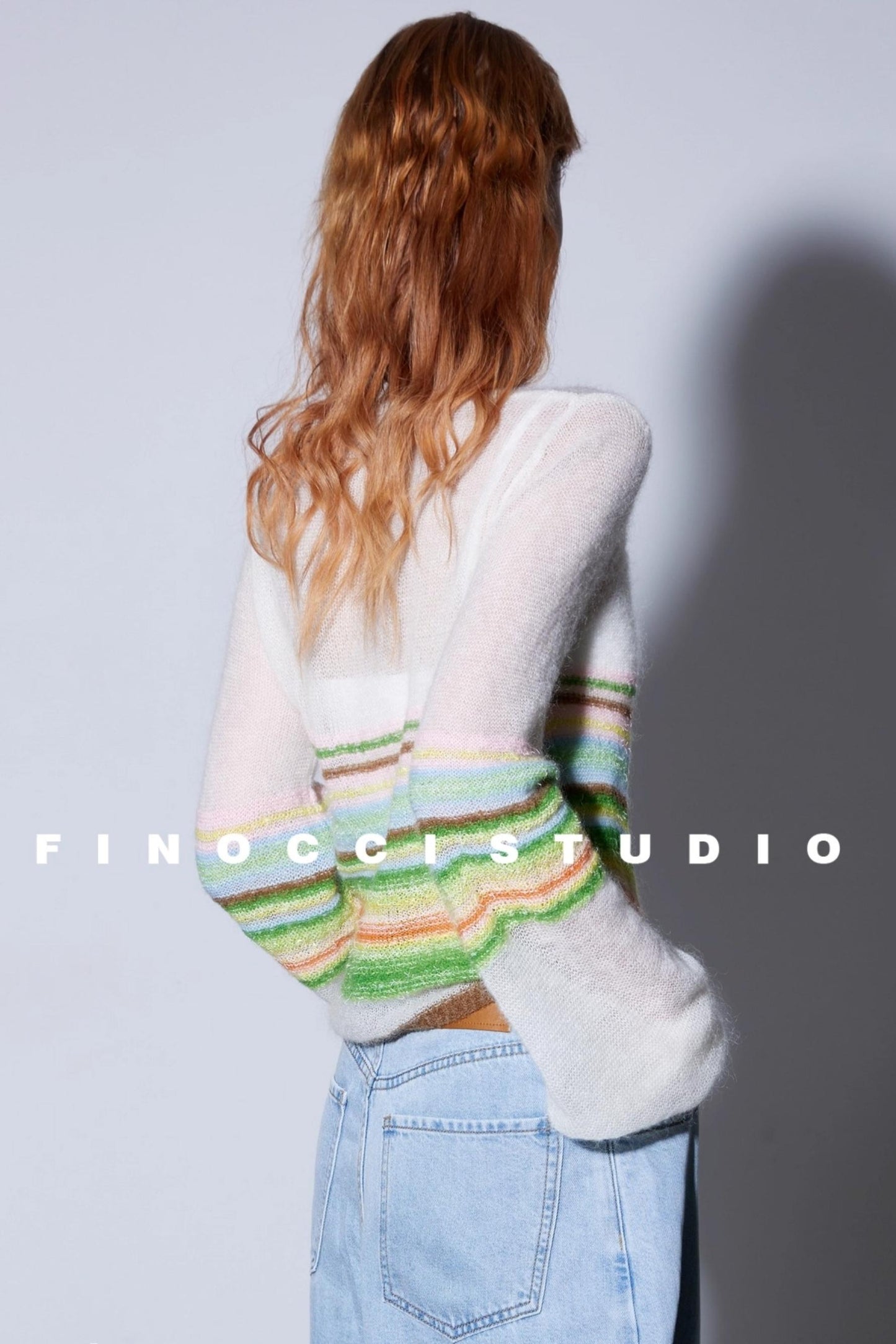 Mohair Silky Wool Rainbow Lantern Sleeve Sweater