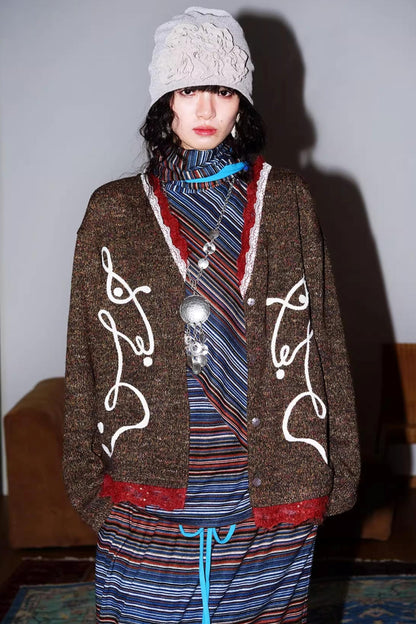 Retro Lace Knitted Cardigan