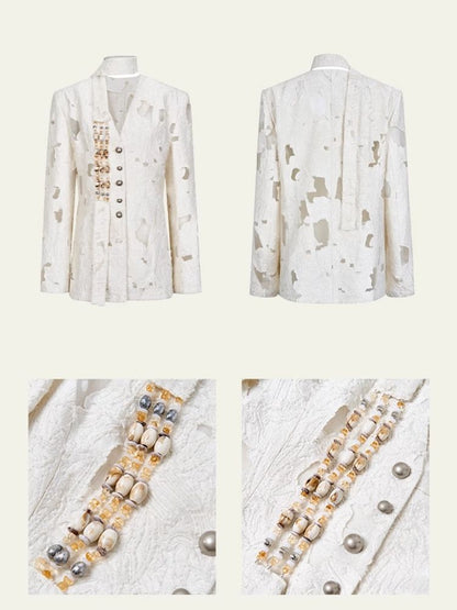 Beaded mottled hollowed out jacquard blazer