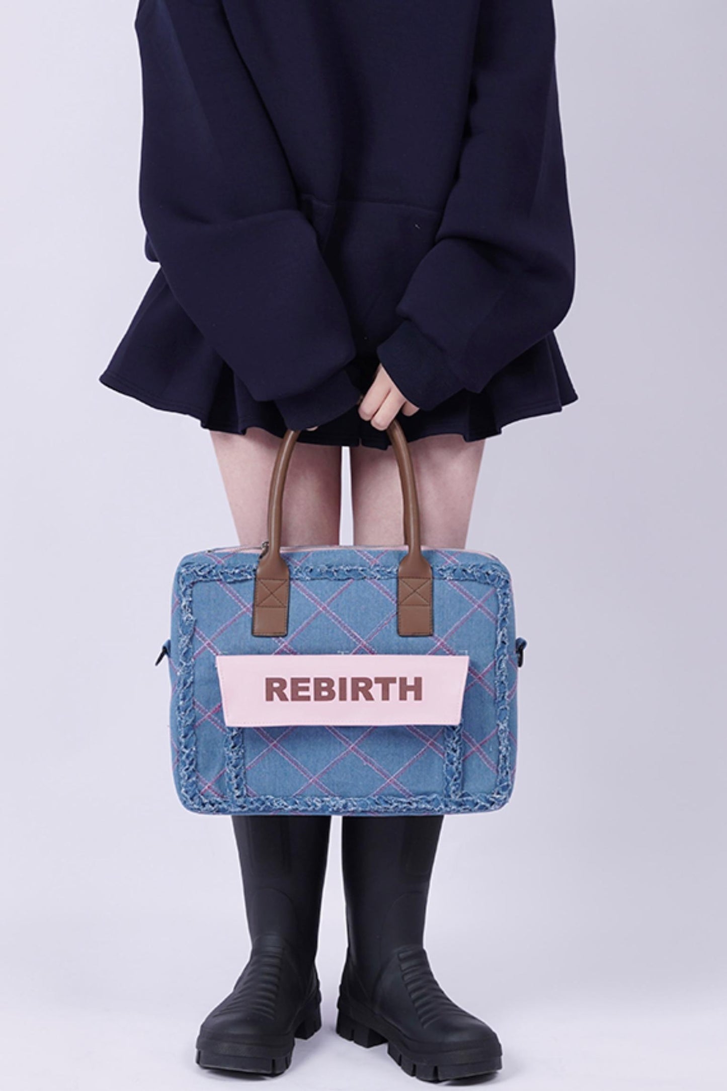 Plaid Denim Laptop Bag