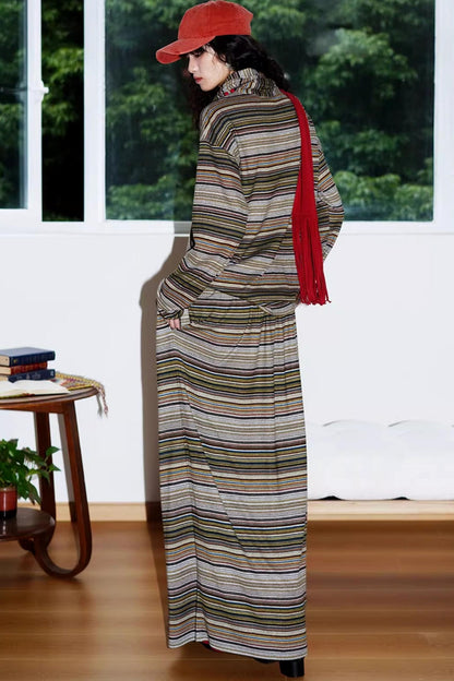 Striped Brushed Long-Sleeved Top