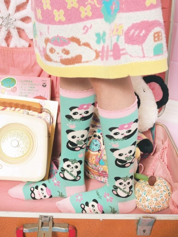 Panda Mint Green Mid Calf Socks