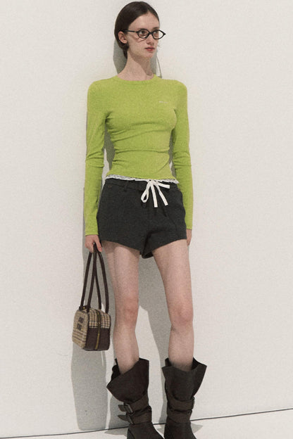 Good Weather Lace Slim Waist Long Sleeve T-Shirt