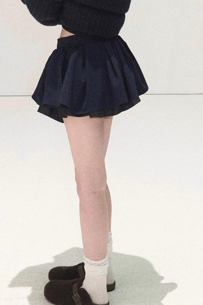 Plaid Color-Blocked Puffy Skirt