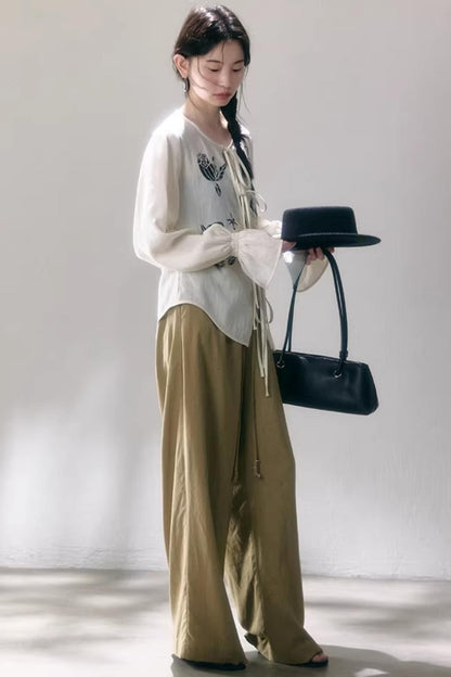 Linen Blend Wide-Leg Pants