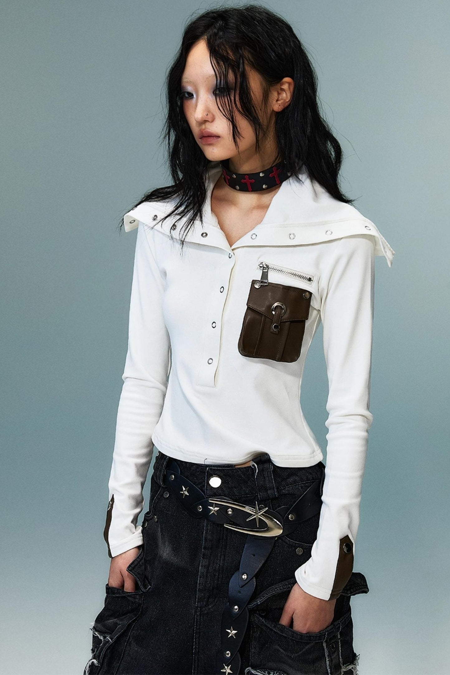 Punk High Neck Slim Knit Base Top