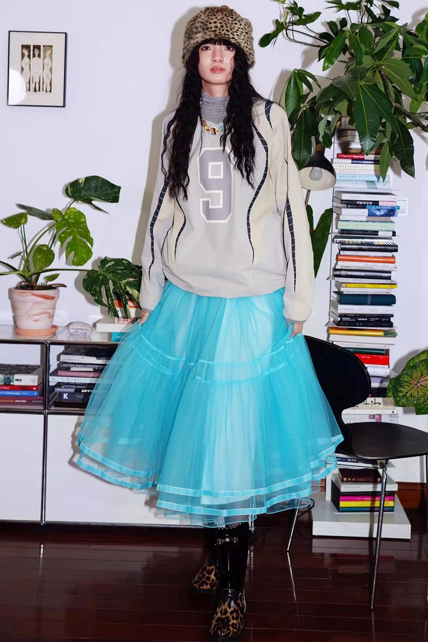 Autumn Mesh Puffy Long Skirt